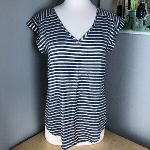 Express Metallic Gold Blue White Striped Short Sleeved Top Women's size XS - NWT